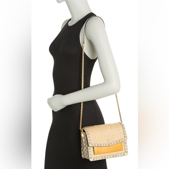 Tory Burch Robinson Trimmed Straw Convertible Bags - Picture 9 of 9